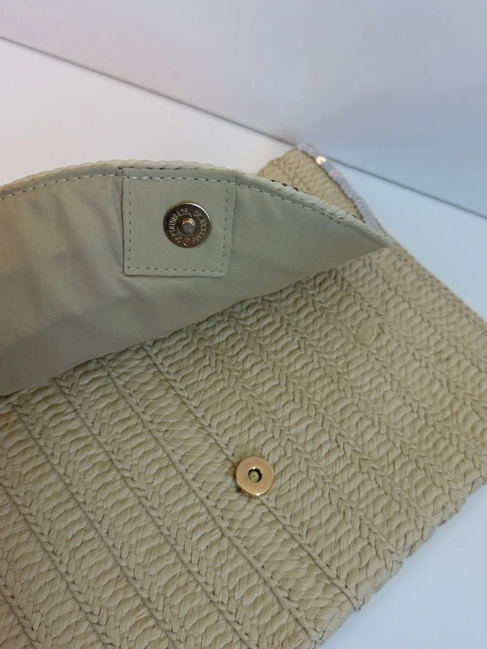Lane Bryant Beige Straw Clutch with Silver Sequin Accents